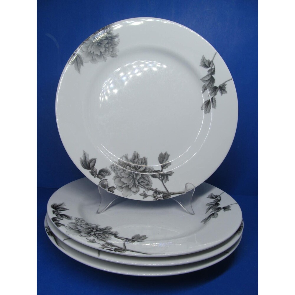 Royal Worcester Black Peony Gray And White 10 5/8" Plates Dinner Used set of 4